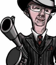 a cartoon of a man in a suit and tie holding a gun