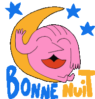 a cartoon drawing of a sleeping crescent moon with the words bonne nuit below it