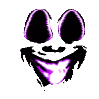 a close up of a purple and black smiley face with a white background .