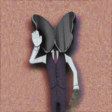 a man in a suit and tie has a butterfly head