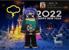 a new year greeting card with a minecraft character and the year 2022