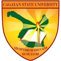 a logo for the cagayan state university with a map and a torch