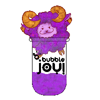 a drawing of a sheep with horns and the words bubble joui on the bottom