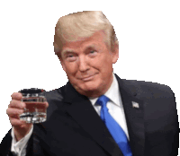 donald trump holds a glass of water in his hand