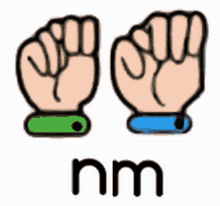 a cartoon drawing of a fist and the letter nm