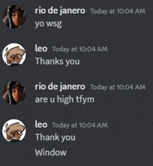 a screenshot of a conversation between rio de janeiro and leo