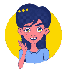 a cartoon drawing of a girl with a blue shirt