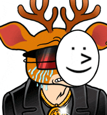 a cartoon of a deer wearing sunglasses and a mask with a smiley face