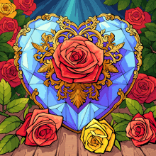 a heart shaped diamond with roses around it