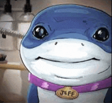 a cartoon shark with the name jeff on its neck