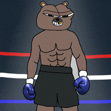 a cartoon bear wearing boxing gloves and shorts