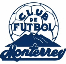 a logo for club de futbol monterrey with a soccer ball and a mountain