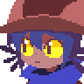 a pixel art drawing of a girl wearing a hat