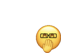 a smiley face with glasses and a hand covering its mouth