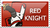 a red knight logo with a cartoon knight on it .