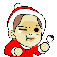 a cartoon character wearing a santa hat is holding a fork