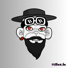 a cartoon drawing of a man with a beard wearing a hat and goggles