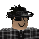 a roblox character wearing a hat , sunglasses , and a plaid shirt .