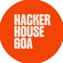 an orange circle with hacker house goa written in white letters