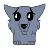 a cartoon drawing of a gray dog with big eyes