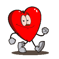 a cartoon heart with arms and legs walking