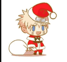 naruto is dressed as santa claus and holding a bag of gifts .