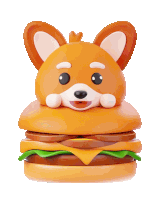 a cartoon dog is sitting on top of an orange hamburger