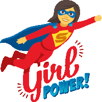 an illustration of a girl in a superhero costume with the words girl power written below her