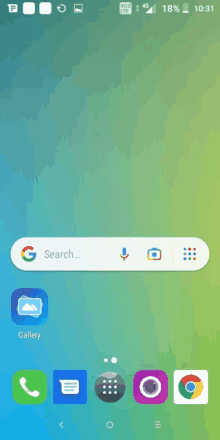 a phone screen shows a google search bar and a gallery app