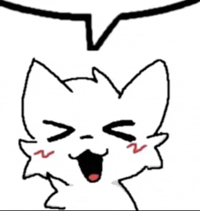 a black and white drawing of a cat with its mouth open and a speech bubble above it .