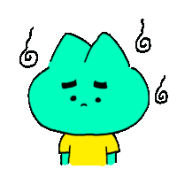 a cartoon drawing of a blue cat with a yellow shirt on