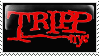 a red and black logo that says trip tv