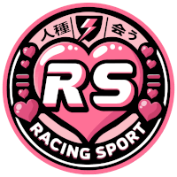 a logo for rs racing sport with a pink heart in the center