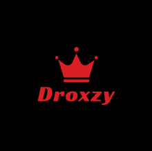 a black background with a red crown and the word droxzy