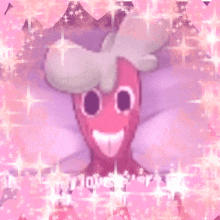 a picture of a cartoon character with a pink background with hearts and stars