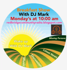 an advertisement for breakfast show with dj mark on monday 's at 10:00 am