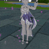 a girl in a video game with a purple glow around her