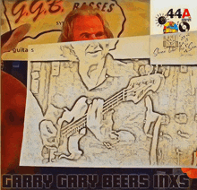 a drawing of a man playing a guitar with the words garry gary beers imxs below it