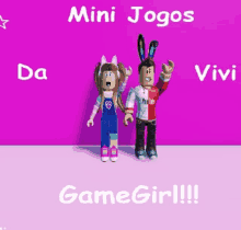 a girl and a boy are standing next to each other with the words mini jogos da vivi gamegirl