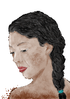 a painting of a woman with braided hair and freckles