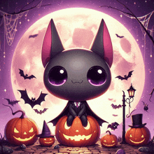 a bat in a suit sits on a pumpkin