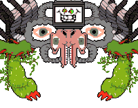 a pixel art drawing of a monster with a skull on its head