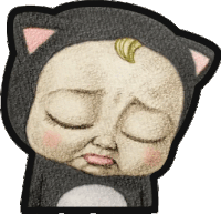 a drawing of a baby wearing a cat costume with his eyes closed