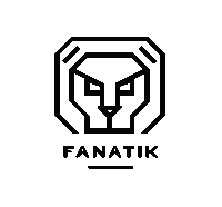 a black and white logo for fanatik shows a lion 's head