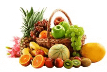 a basket filled with a variety of fruits and vegetables .