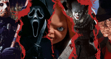 jason voorhees chucky pennywise and freddy krueger are featured in a collage