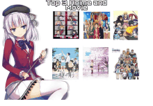 a collage of anime and movie posters with a girl in the middle