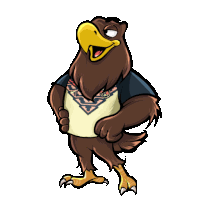 a cartoon eagle is wearing a blue shirt