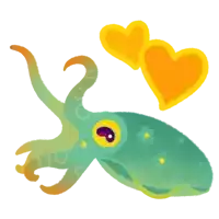 a cartoon illustration of an octopus with two yellow hearts around it