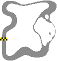 a pixel art drawing of a race track with a checkered flag at the end .